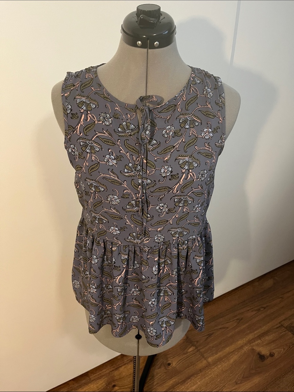 LOFT Sleeveless Floral Peplum Top in Dusty Lavender with Pink Accents